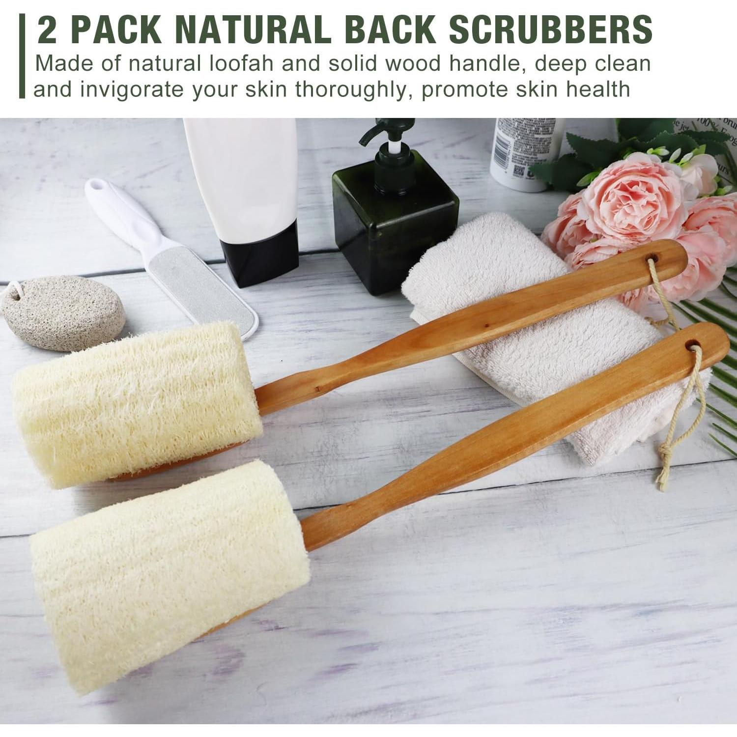 Paquete de 2 Esponjas Exfoliantes de Lufa con Mango de Madera