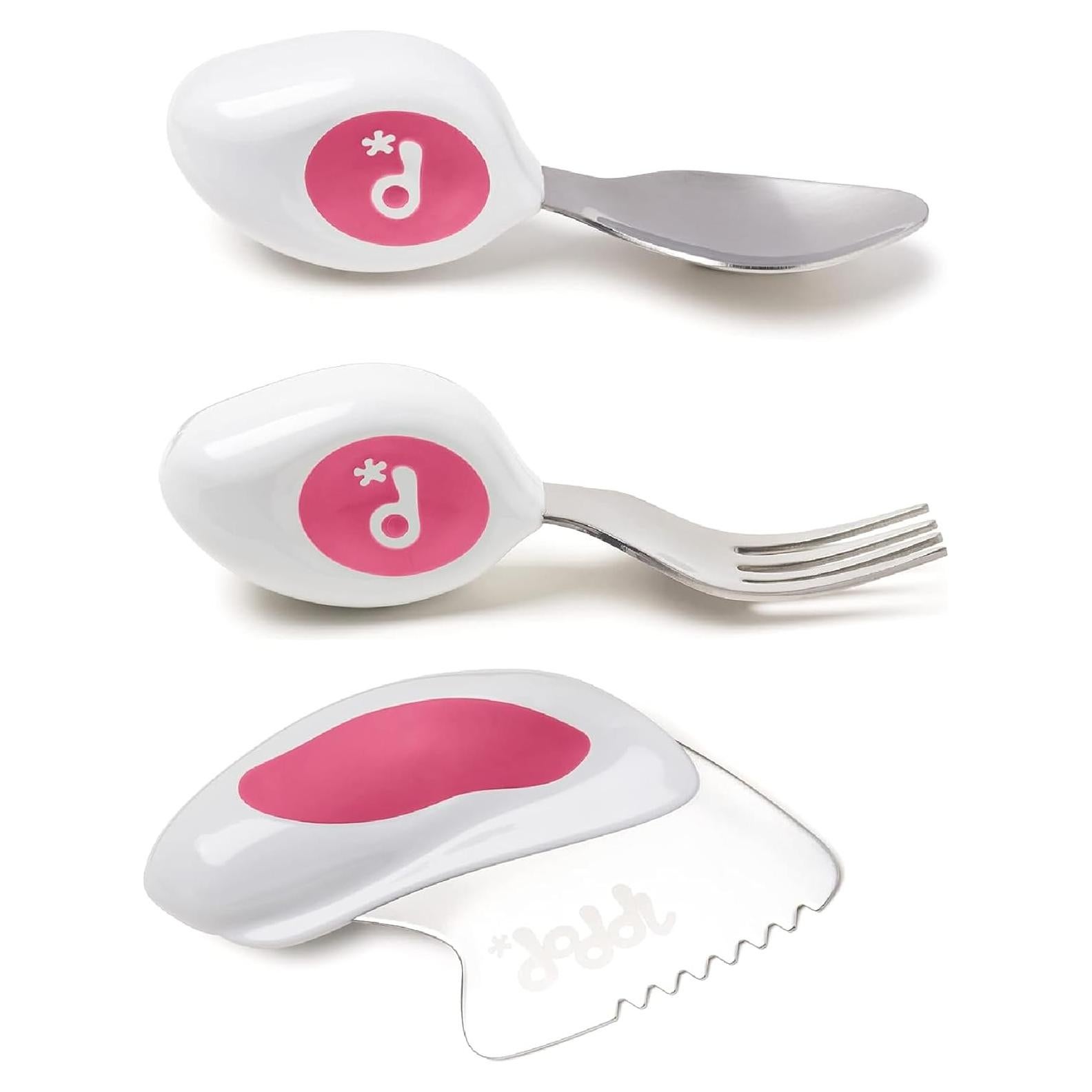 Juego de Cubiertos Doddl para Niños Pequeños - Acero Inoxidable, 3 Piezas, Apto para Lavavajillas, Color Magenta