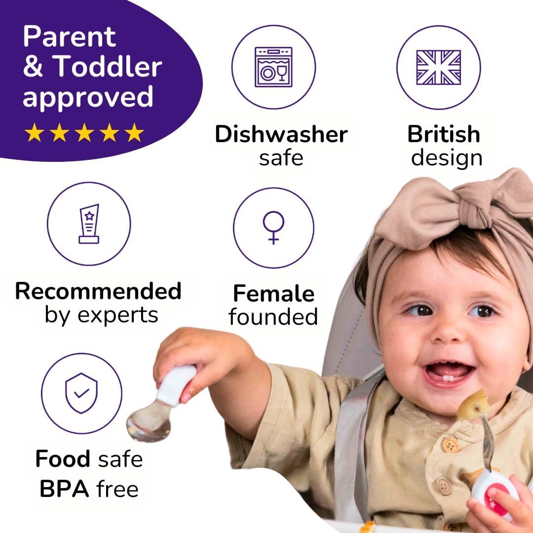 Juego de Cubiertos Doddl para Niños Pequeños - Acero Inoxidable, 3 Piezas, Apto para Lavavajillas, Color Magenta