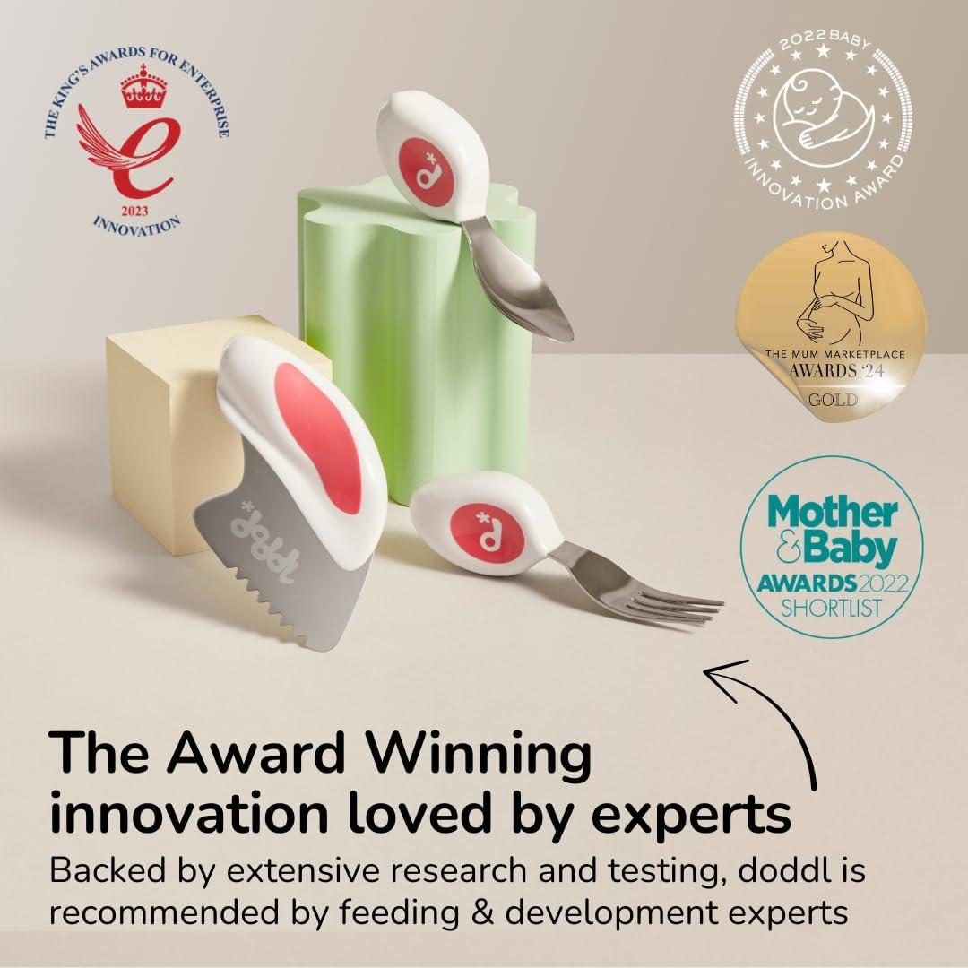 Juego de Cubiertos Doddl para Niños Pequeños - Acero Inoxidable, 3 Piezas, Apto para Lavavajillas, Color Magenta