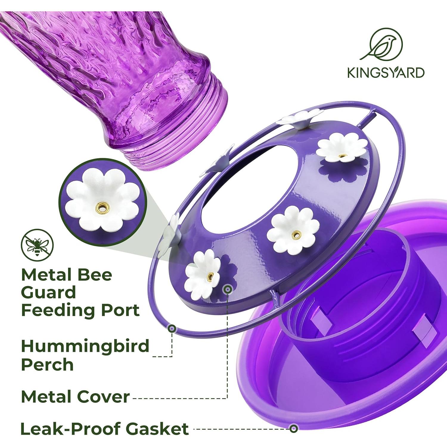 Alimentador de Colibrí Kingsyard de Vidrio 680g Rosa y Púrpura