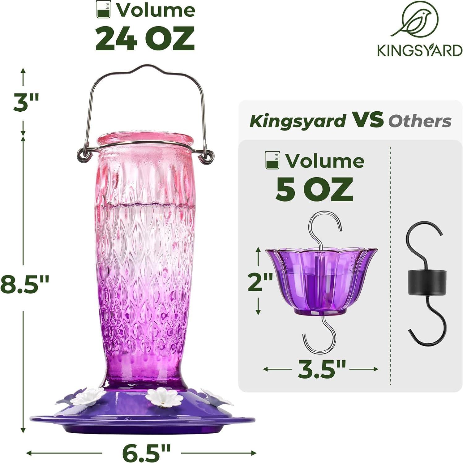 Alimentador de Colibrí Kingsyard de Vidrio 680g Rosa y Púrpura