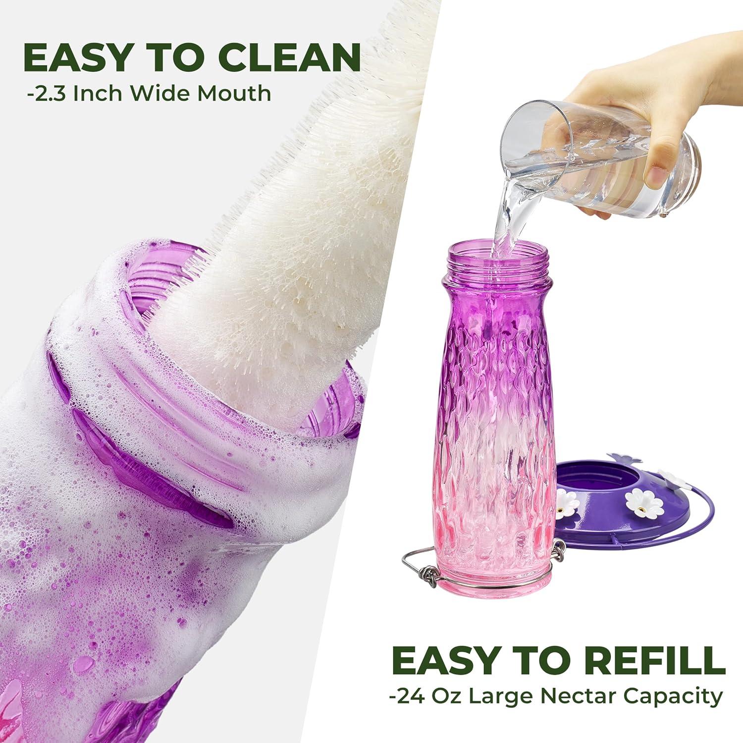 Alimentador de Colibrí Kingsyard de Vidrio 680g Rosa y Púrpura