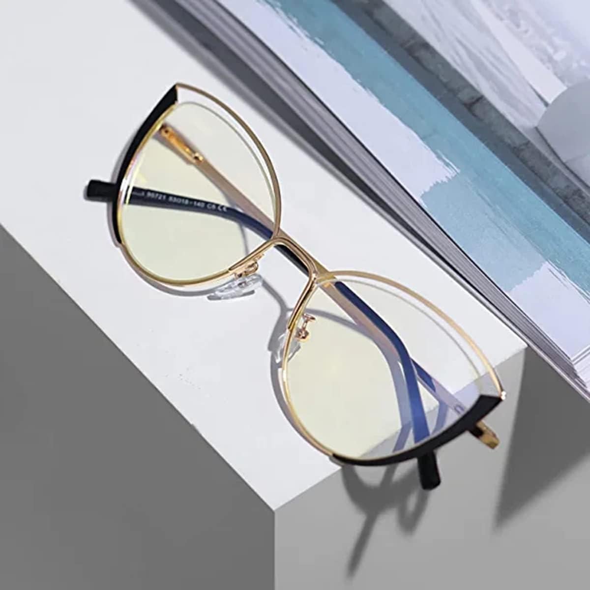 Gafas de luz azul HJSTES para mujeres, estilo gato, marco metal