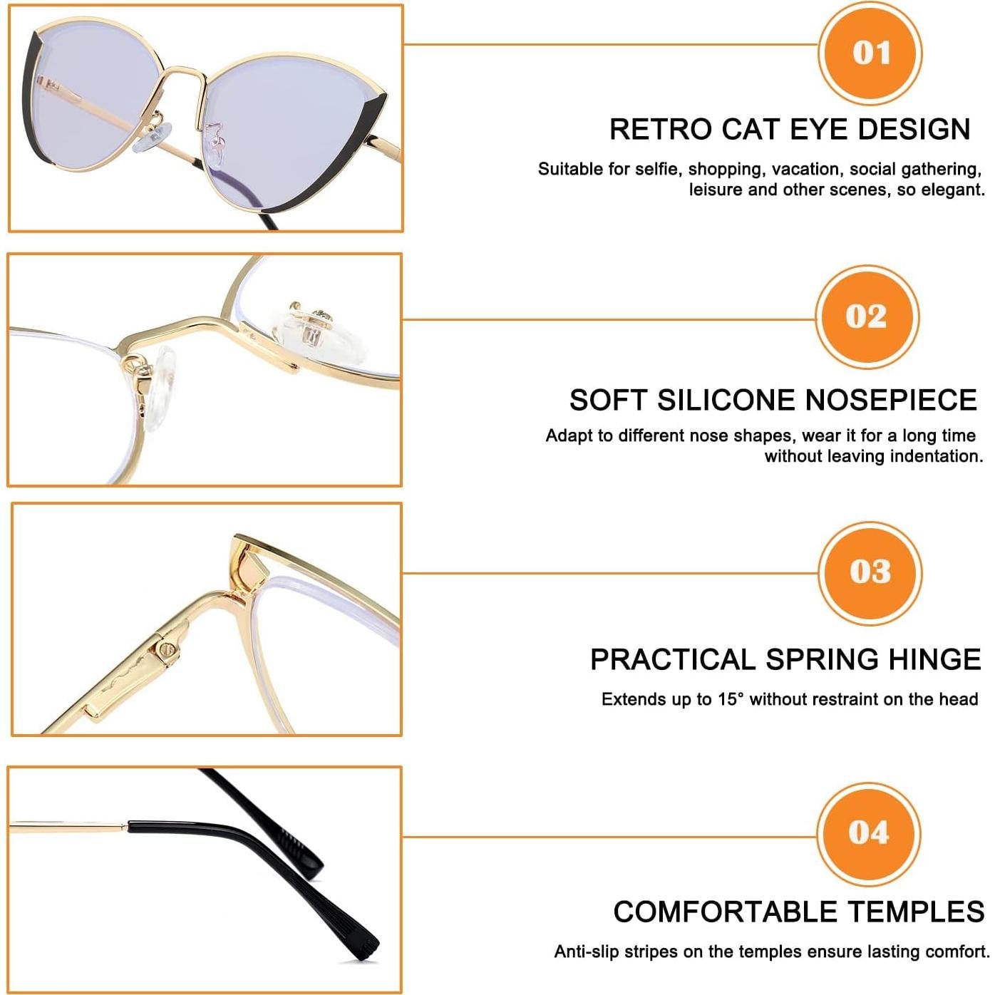 Gafas de luz azul HJSTES para mujeres, estilo gato, marco metal