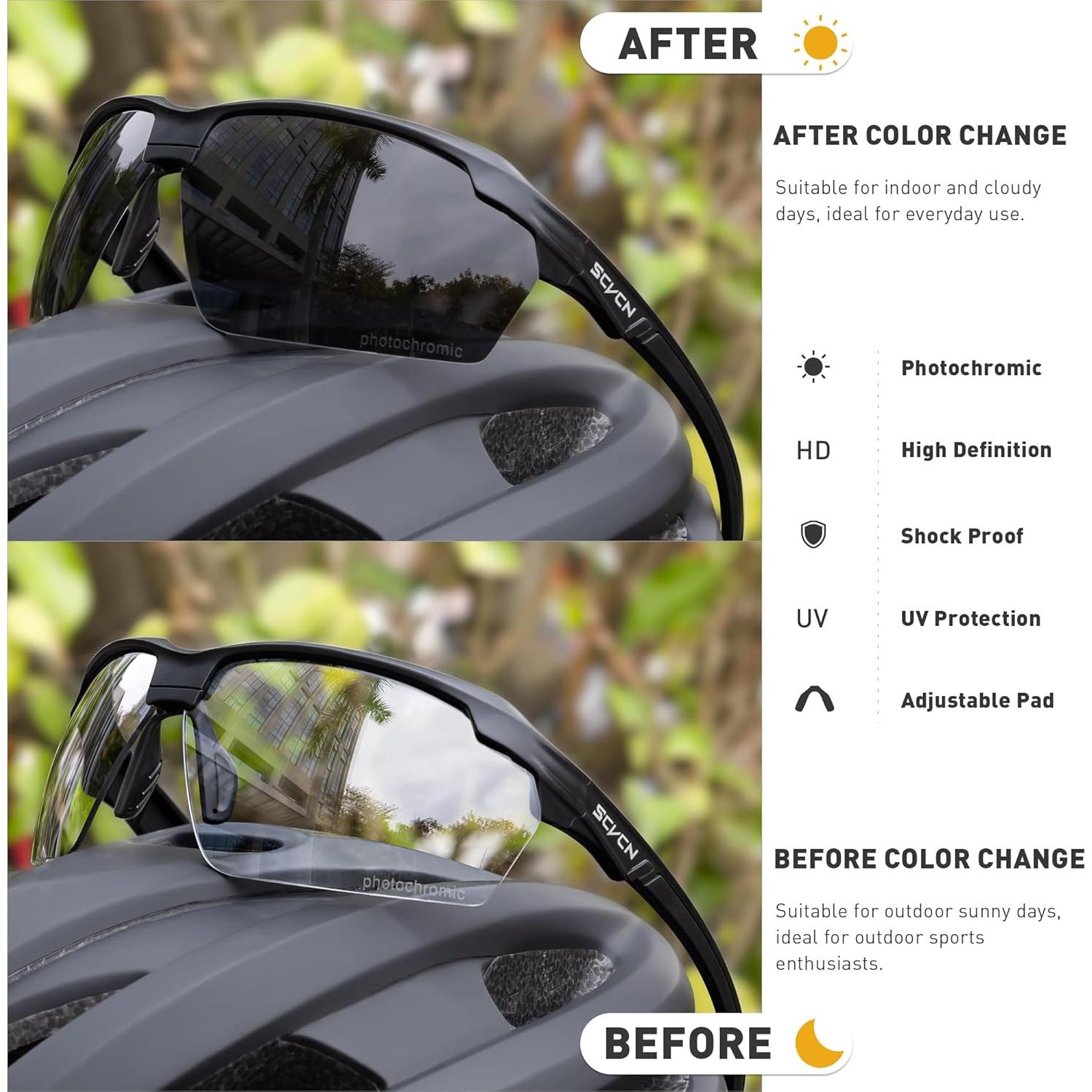 Gafas de sol fotocromáticas SCVCN UV400 para deporte unisex