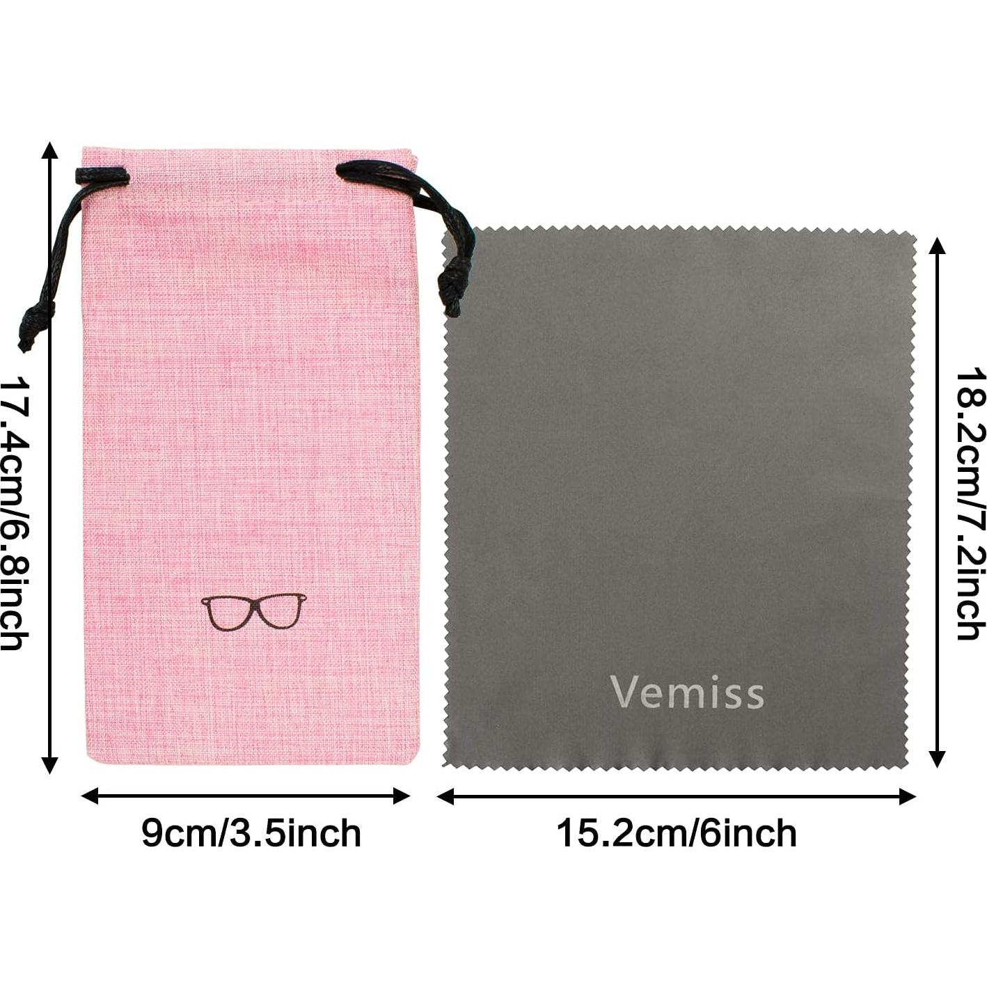 Estuche Duro para Gafas Vemiss Rosa Grande con Paño de Limpieza