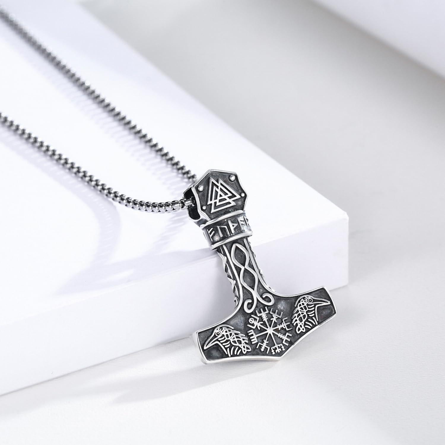 Collar Mjolnir Thor 925 Plata Esterlina Oxidada 55.88 cm