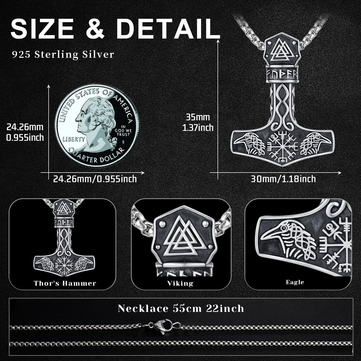 Collar Mjolnir Thor 925 Plata Esterlina Oxidada 55.88 cm