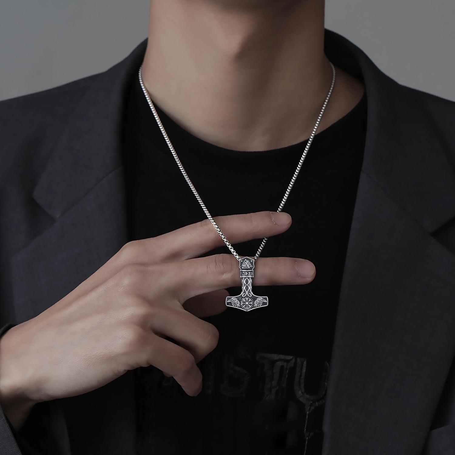 Collar Mjolnir Thor 925 Plata Esterlina Oxidada 55.88 cm