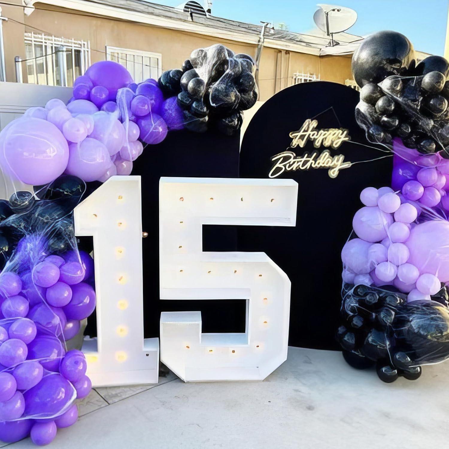 Juego de Globos Metálicos Morados y Negros 36 Piezas