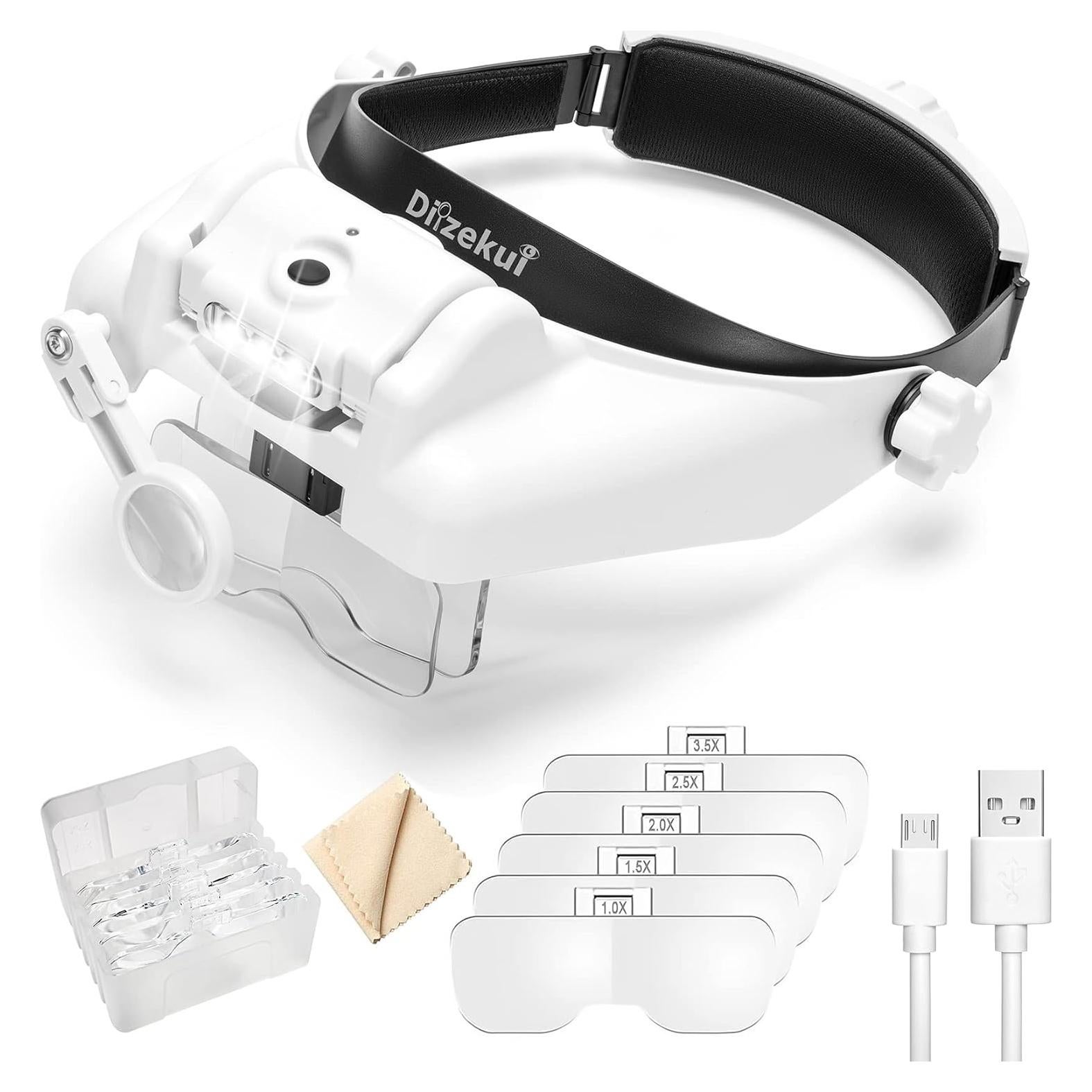 Lupa de diadema Dilzekui con luz y 6 lentes 1X-14X