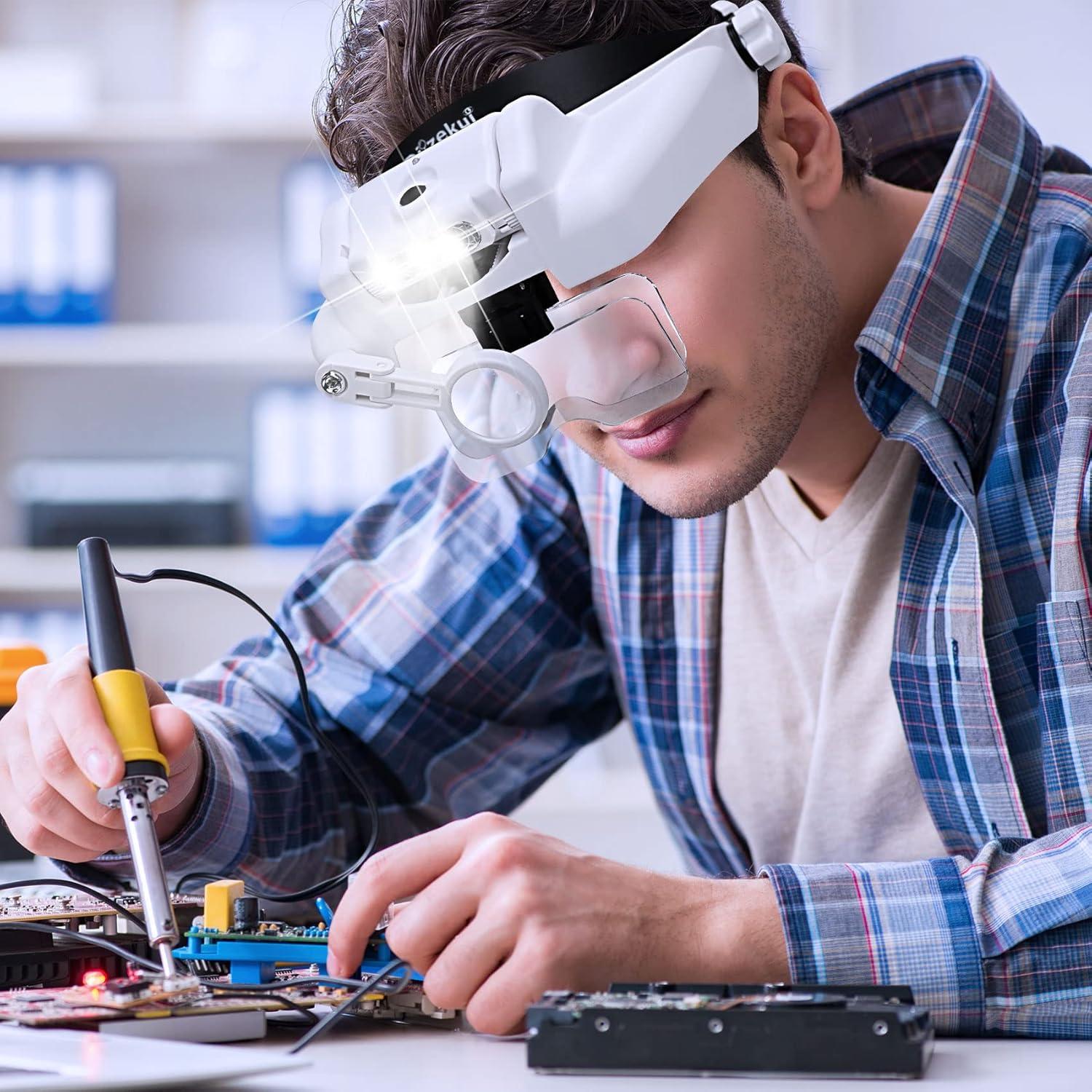 Lupa de diadema Dilzekui con luz y 6 lentes 1X-14X