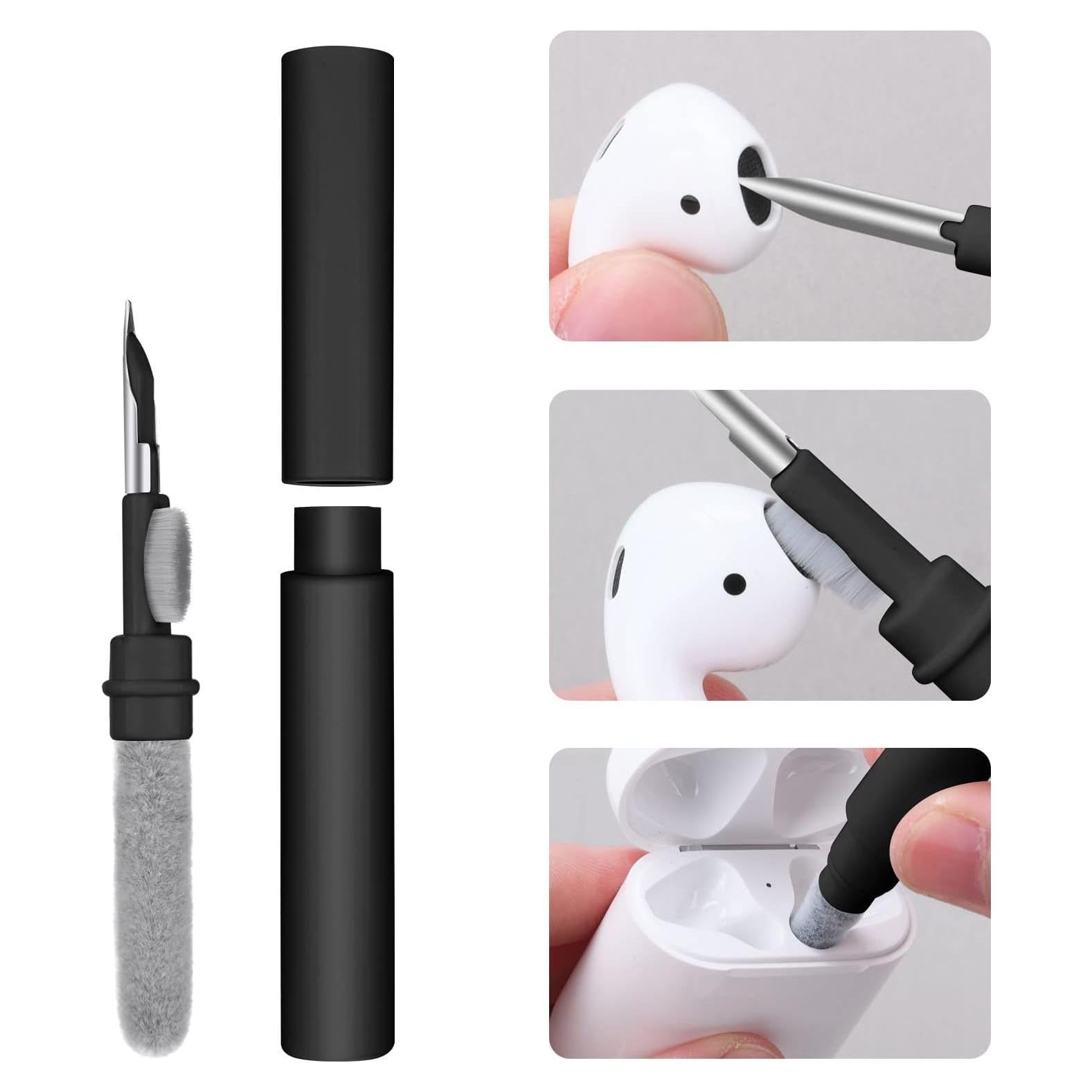 AOMIG Airpod Cleaner Kit, 3 in 1 Earbuds Cleaning kit,Phone Cleaner kit with Soft Brush for Wireless Earphones Bluetooth Headphones Charging Box Accessories, Computer, Keyboard, Camera(Black)