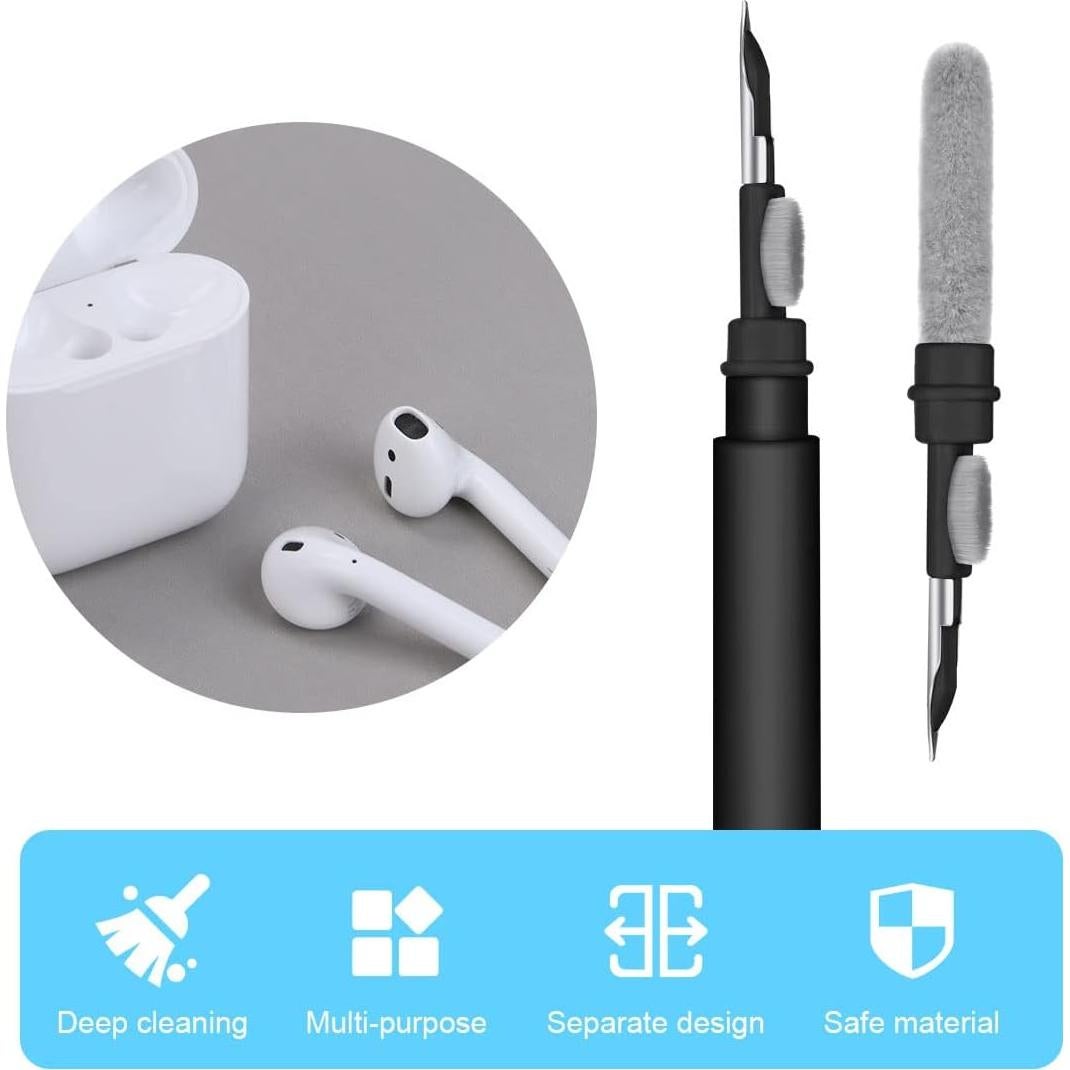 AOMIG Airpod Cleaner Kit, 3 in 1 Earbuds Cleaning kit,Phone Cleaner kit with Soft Brush for Wireless Earphones Bluetooth Headphones Charging Box Accessories, Computer, Keyboard, Camera(Black)
