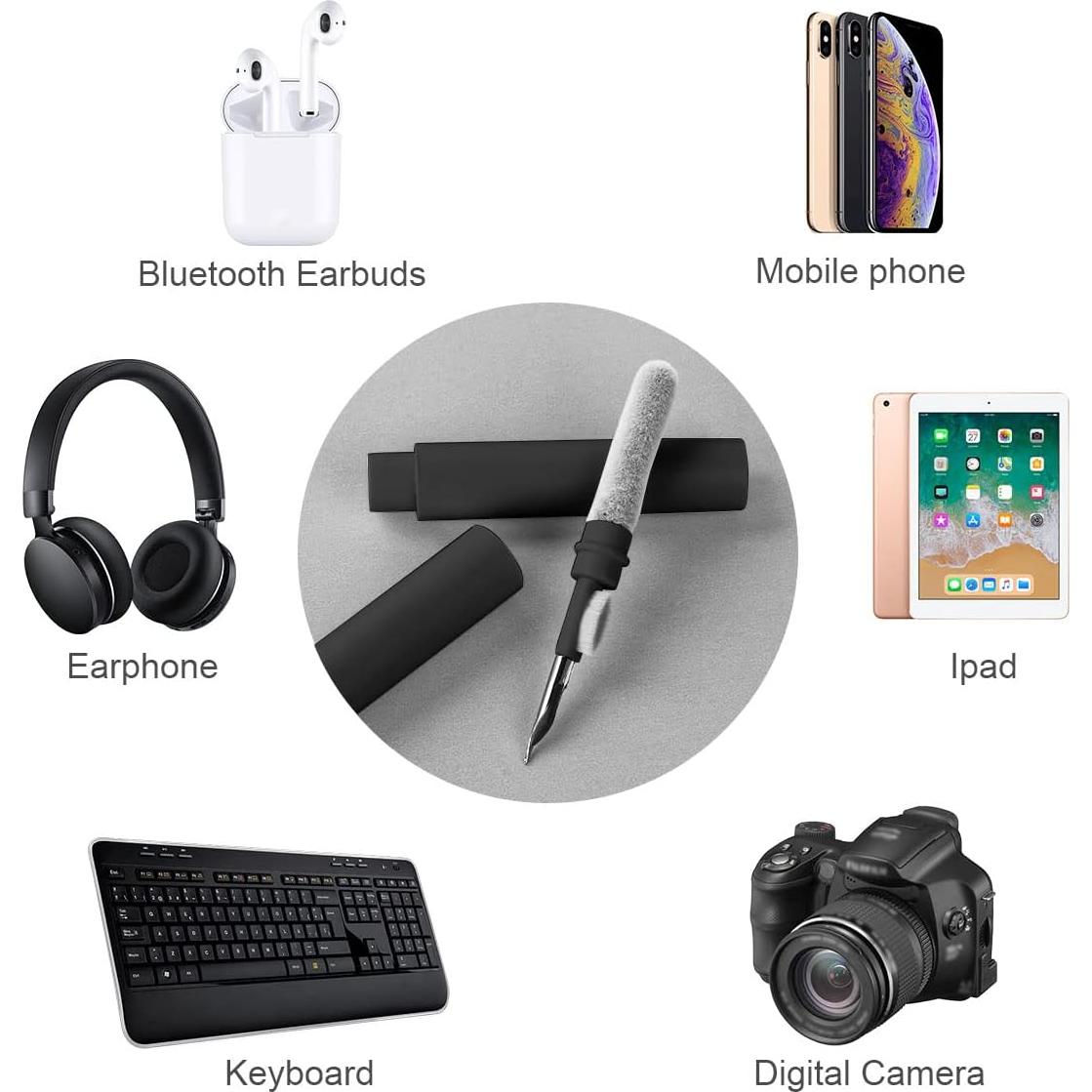 AOMIG Airpod Cleaner Kit, 3 in 1 Earbuds Cleaning kit,Phone Cleaner kit with Soft Brush for Wireless Earphones Bluetooth Headphones Charging Box Accessories, Computer, Keyboard, Camera(Black)