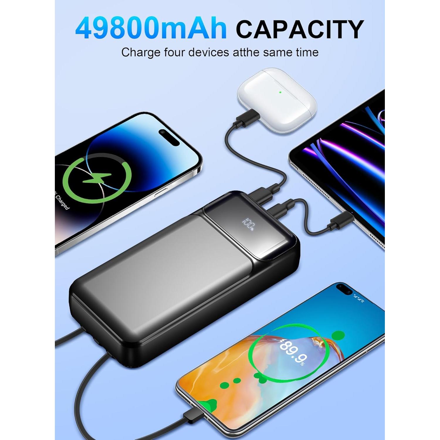 Cargador Portátil Power Bank 49800mAh 22.5W 3 Cables Integrados