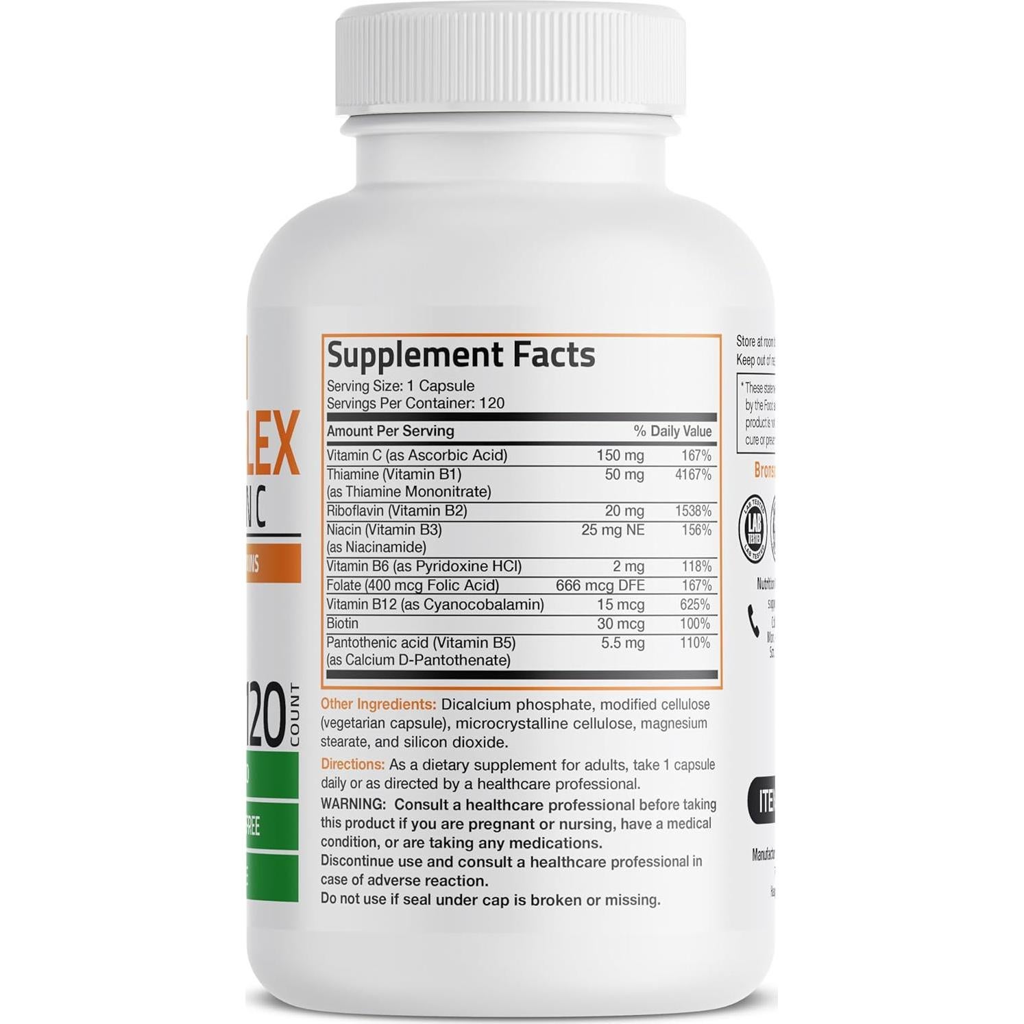 Complejo de Vitaminas B y C Bronson - 120 Cápsulas Vegetarianas