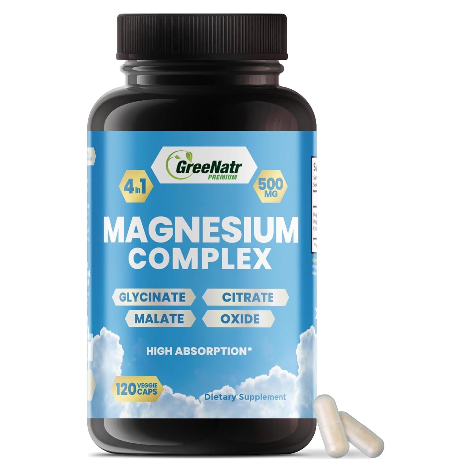 Suplemento de Magnesio GreeNatr 120 Tabletas 4 en 1