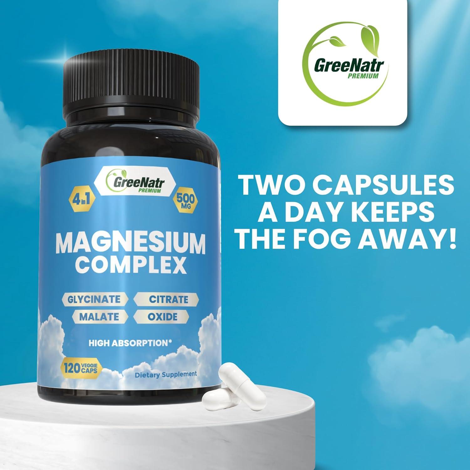 Suplemento de Magnesio GreeNatr 120 Tabletas 4 en 1