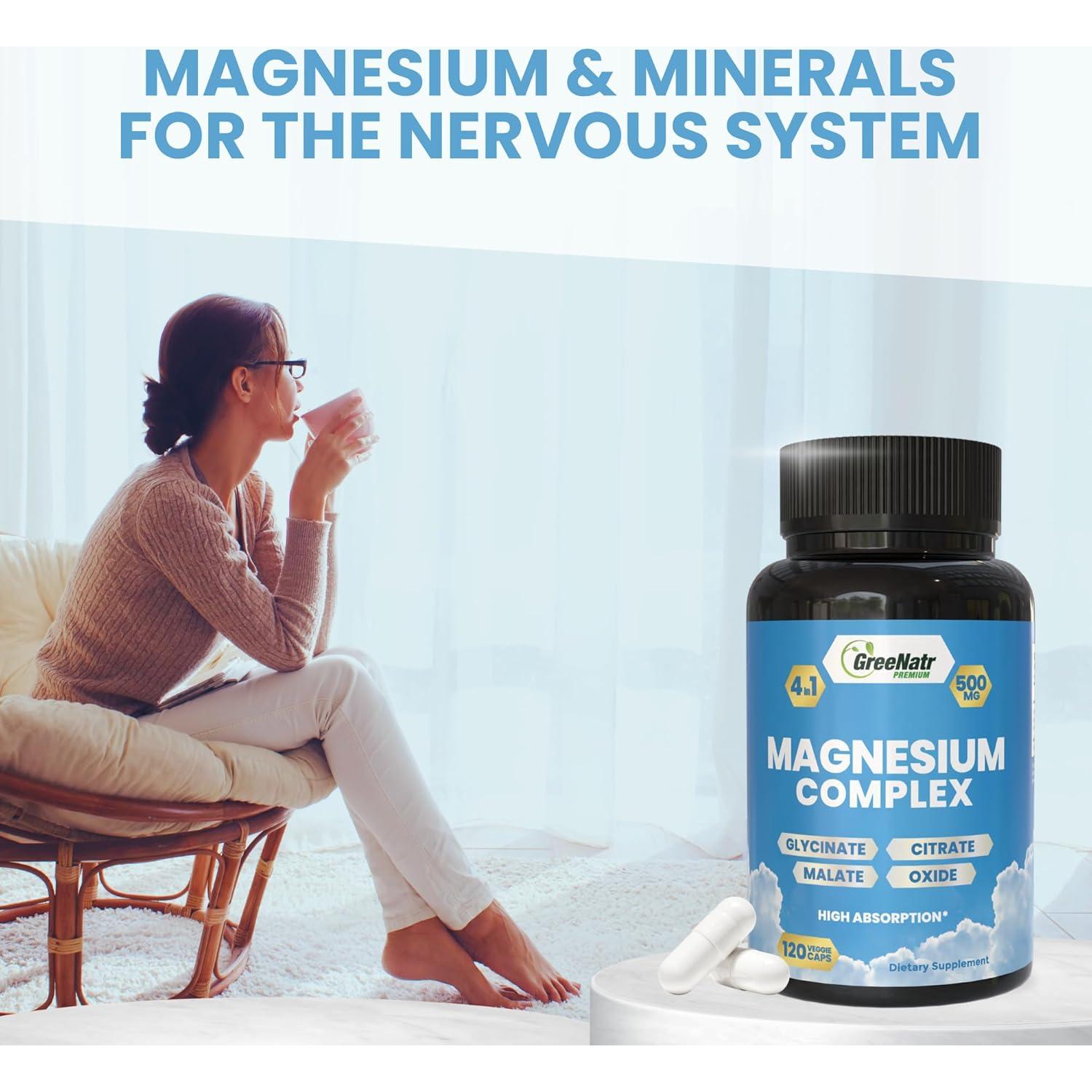 Suplemento de Magnesio GreeNatr 120 Tabletas 4 en 1