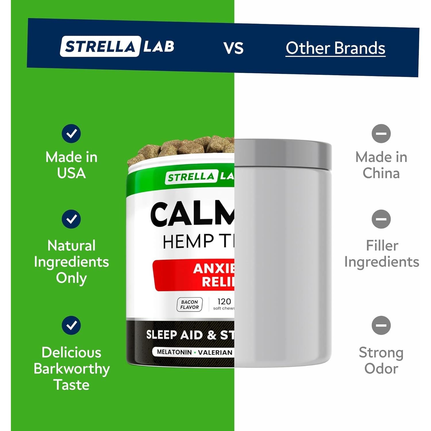 Golosinas Calmantes para Perros STRELLALAB 120 Ct Tocino