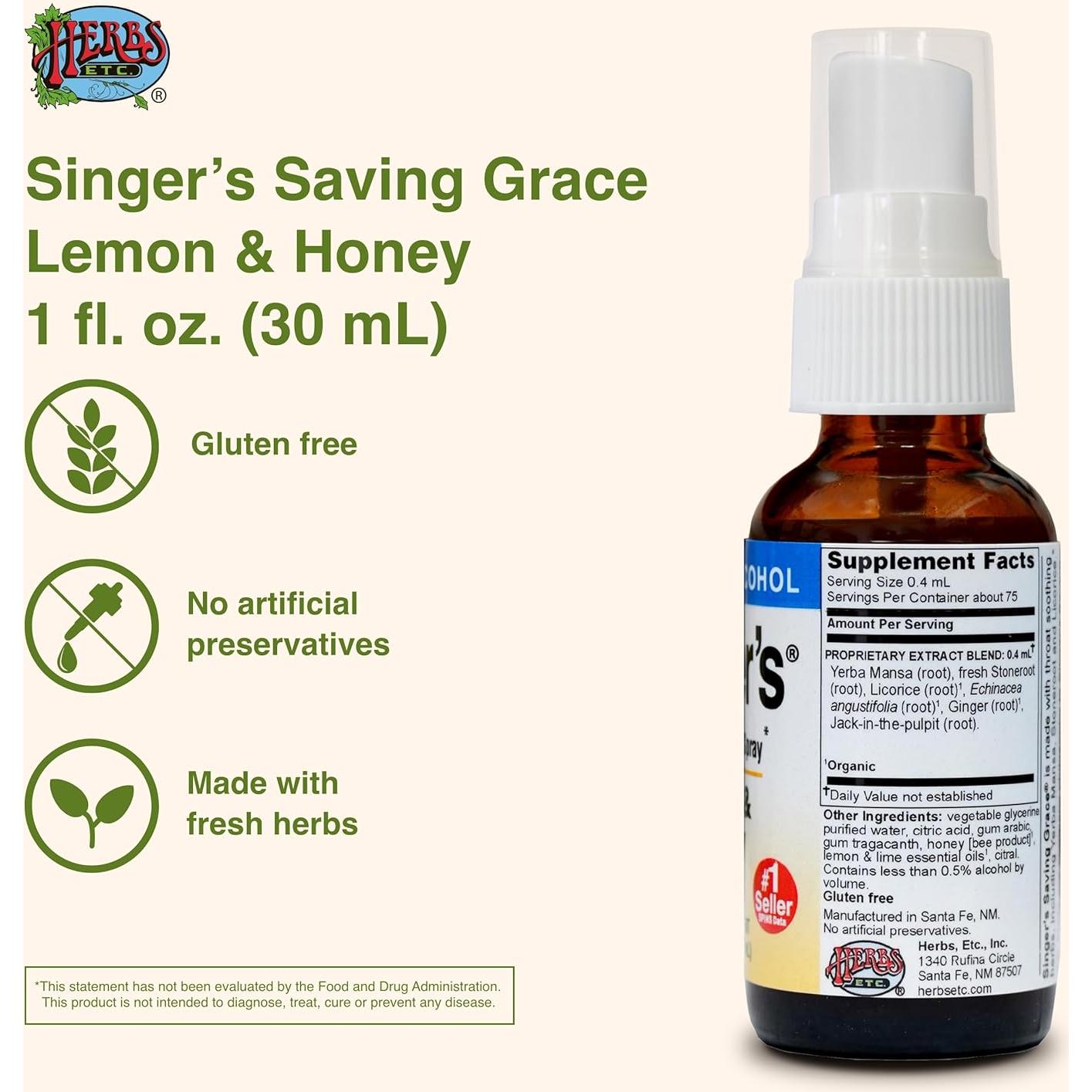 Spray Herbal para Garganta Herbs Etc. Limón y Miel 75 Porciones