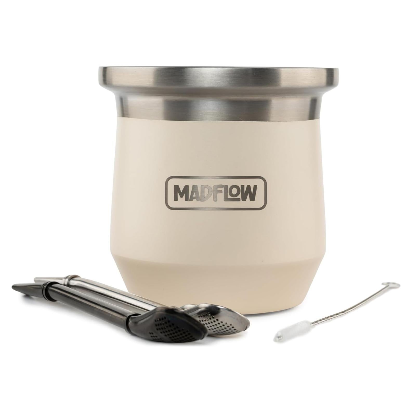 Taza de Yerba Mate MADFLOW Acero Inoxidable 226ml con 2 Bombillas