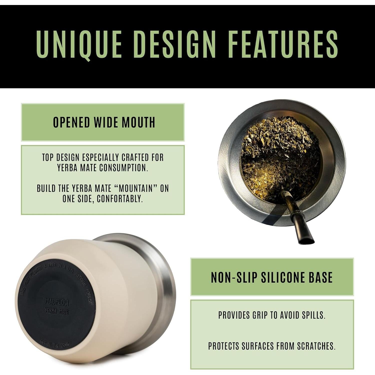 Taza de Yerba Mate MADFLOW Acero Inoxidable 226ml con 2 Bombillas