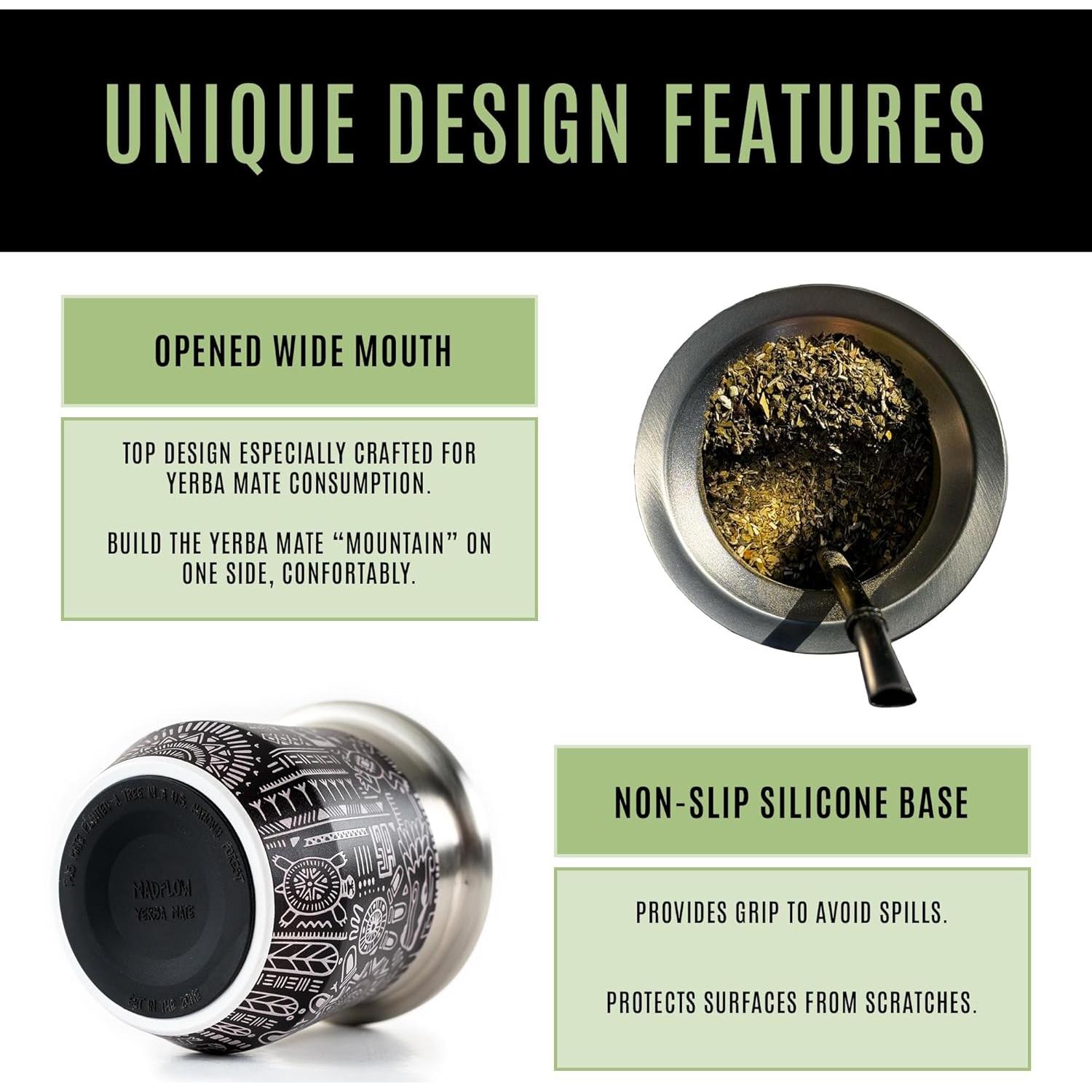 Taza de Yerba Mate MADFLOW Acero Inoxidable 220g Doble Pared