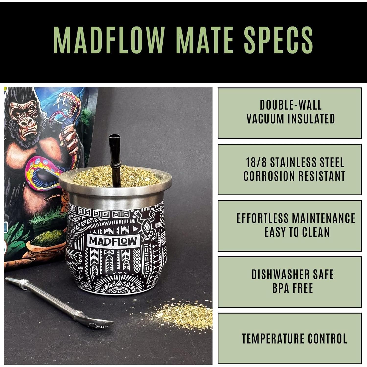 Taza de Yerba Mate MADFLOW Acero Inoxidable 220g Doble Pared