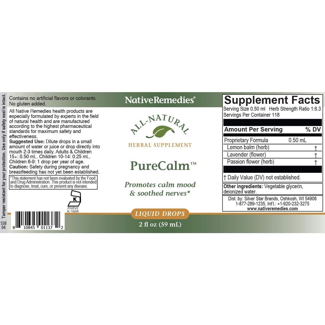 Suplemento Herbal PureCalm Native Remedies 2 Unidades