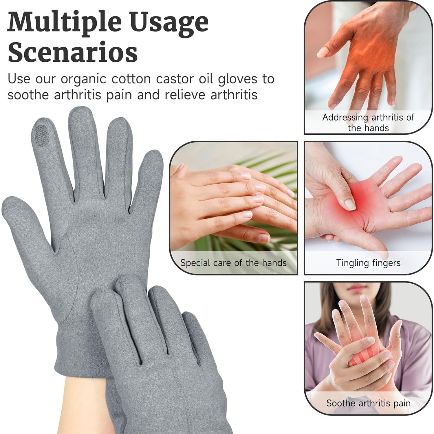 Guantes de Aceite de Ricino Orgánico Pilviset para Manos - Alivio Artritis