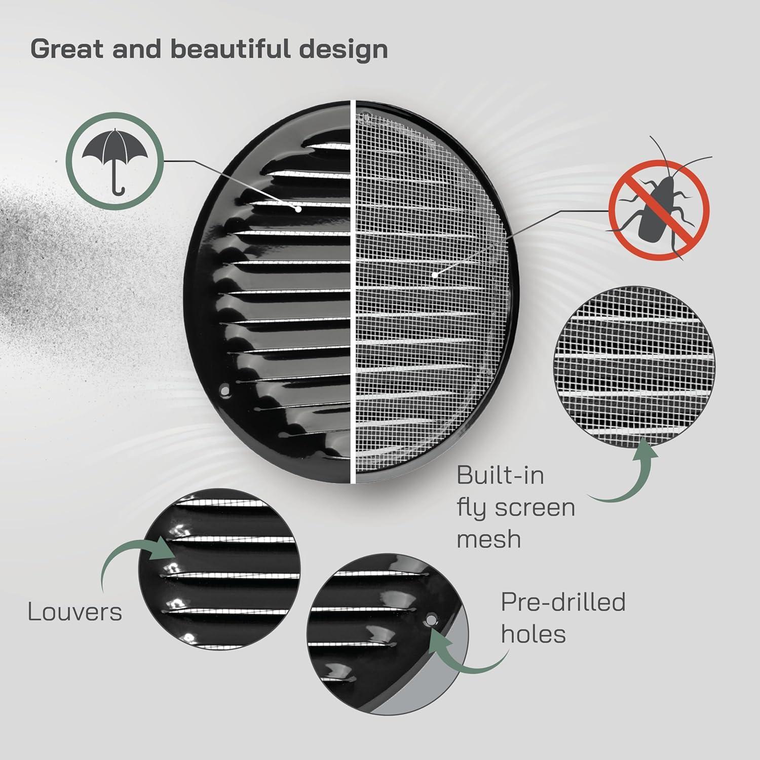 Rejilla de Ventilación Redonda 6" Vent Systems - Negro - Pantalla Insectos
