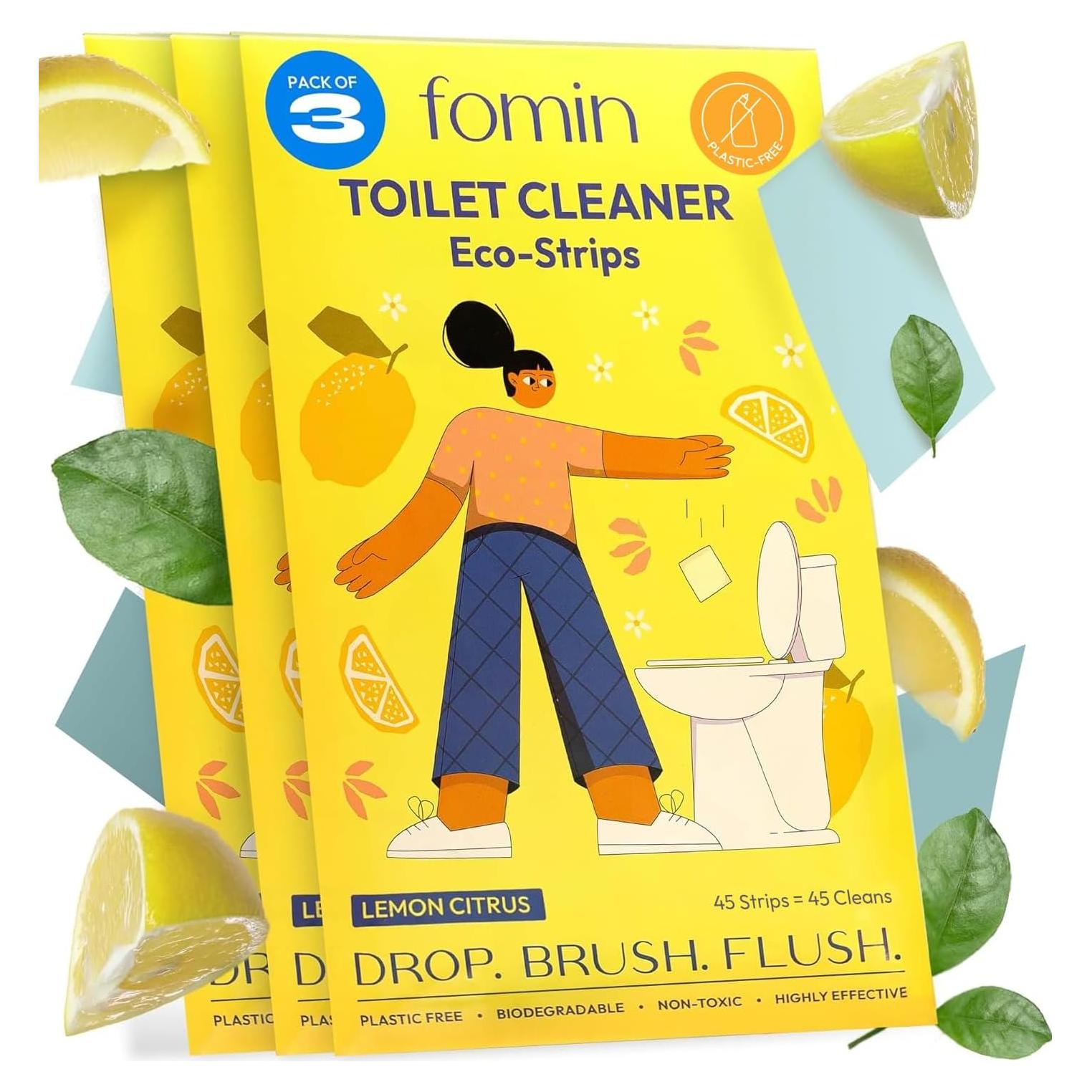 FOMIN Non-Toxic Toilet Bowl Cleaner Strips - (135 Strips) - Plastic-Free, Septic Safe Toilet Cleaning Strips, Remove Stains & Odors - The Ultimate Cleaning Solution