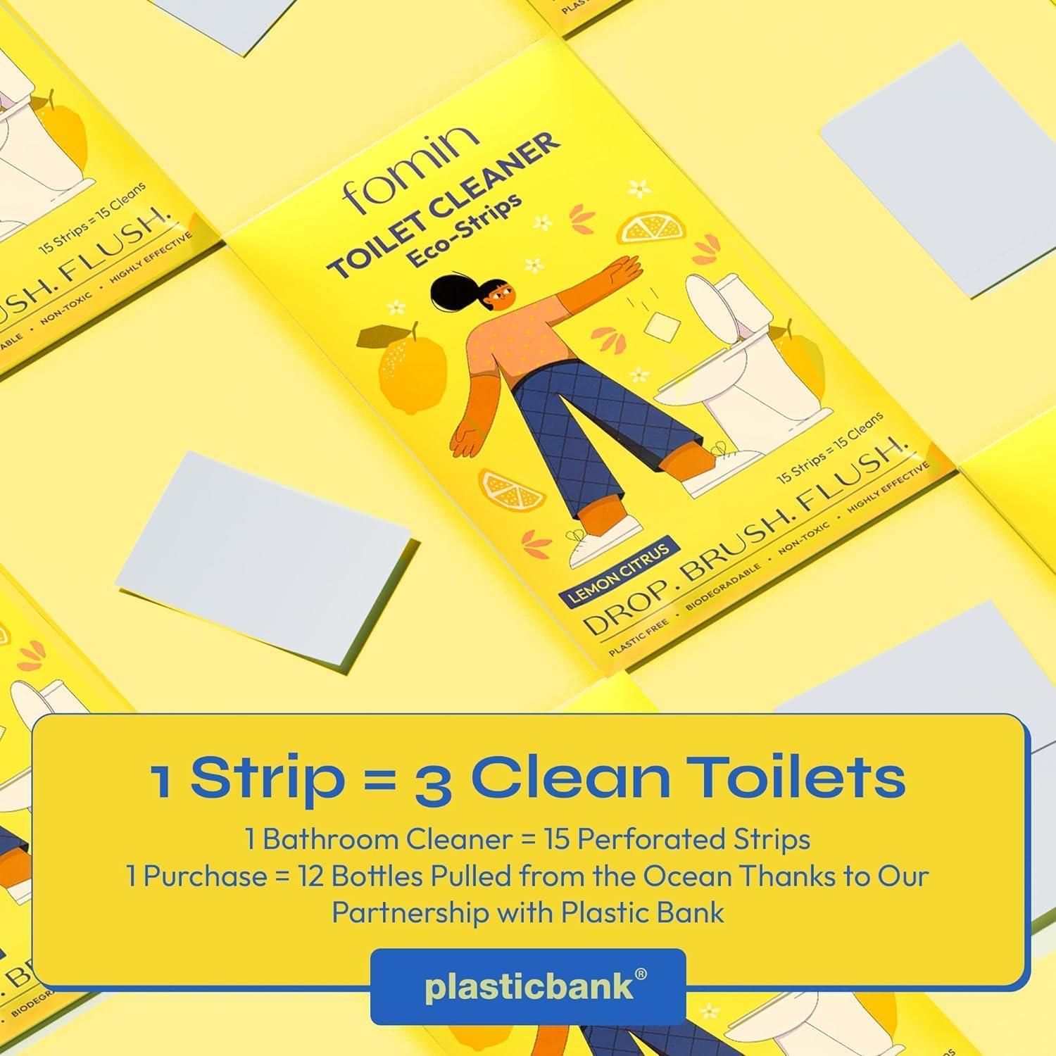 FOMIN Non-Toxic Toilet Bowl Cleaner Strips - (135 Strips) - Plastic-Free, Septic Safe Toilet Cleaning Strips, Remove Stains & Odors - The Ultimate Cleaning Solution