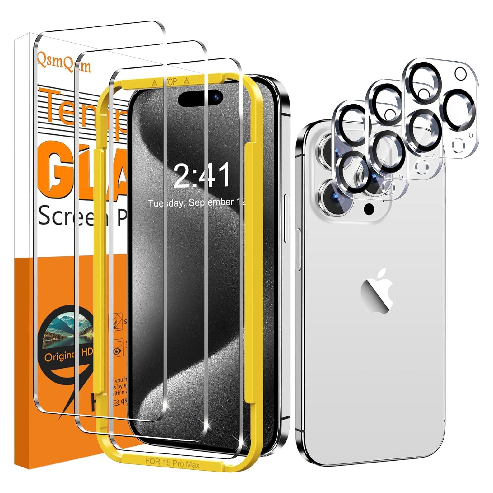 Protector de Pantalla QsmQam para iPhone 15 Pro Max 6.7" - 3 Unidades