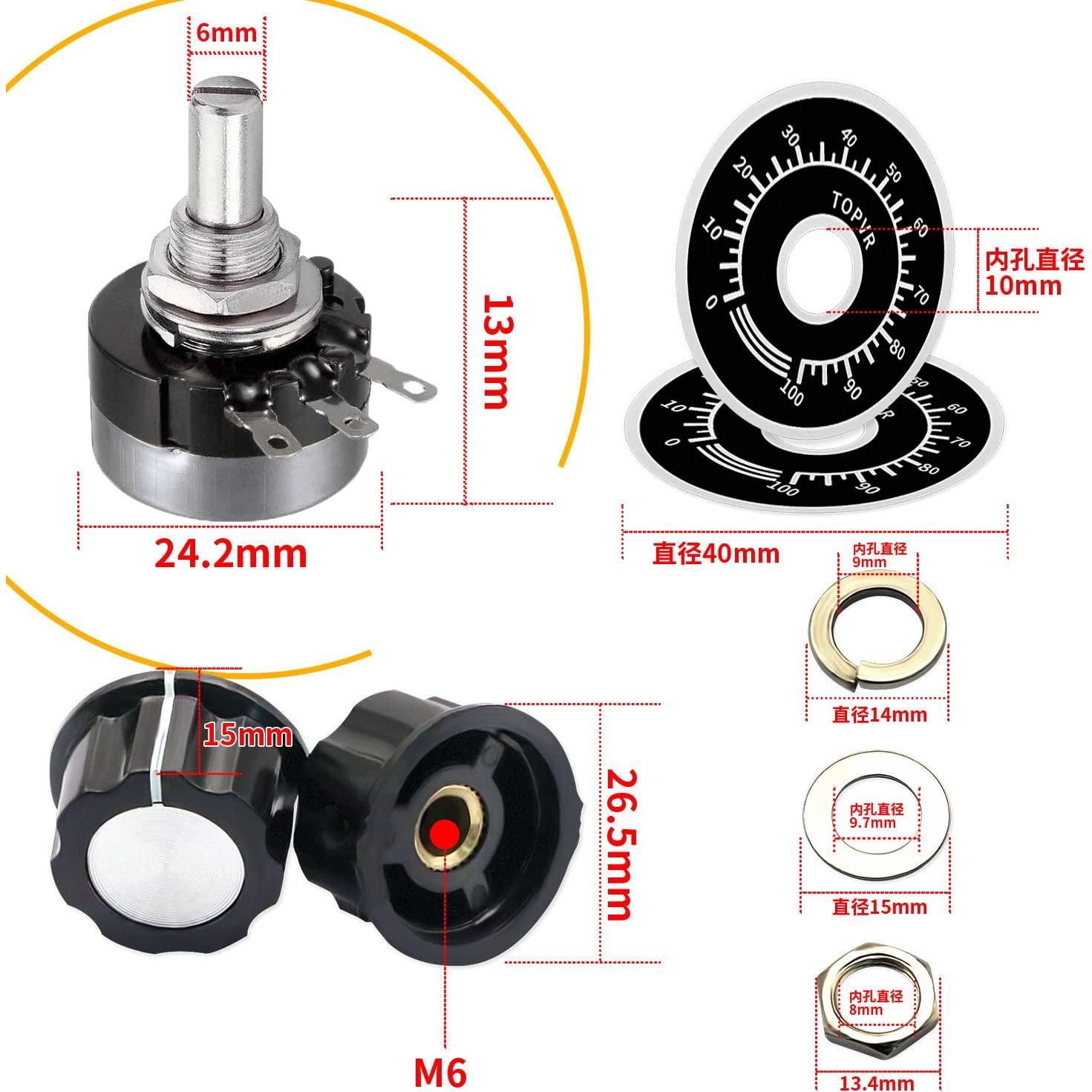 Potenciómetro Rotativo 1K Ohm CenryKay RV24YN20S B102 + Perillas