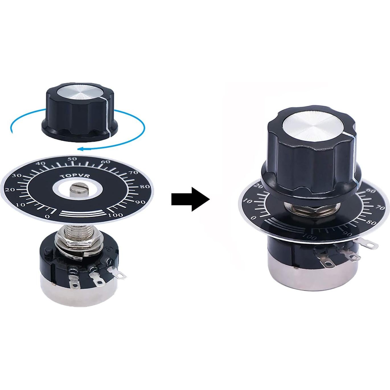 Potenciómetro Rotativo 1K Ohm CenryKay RV24YN20S B102 + Perillas