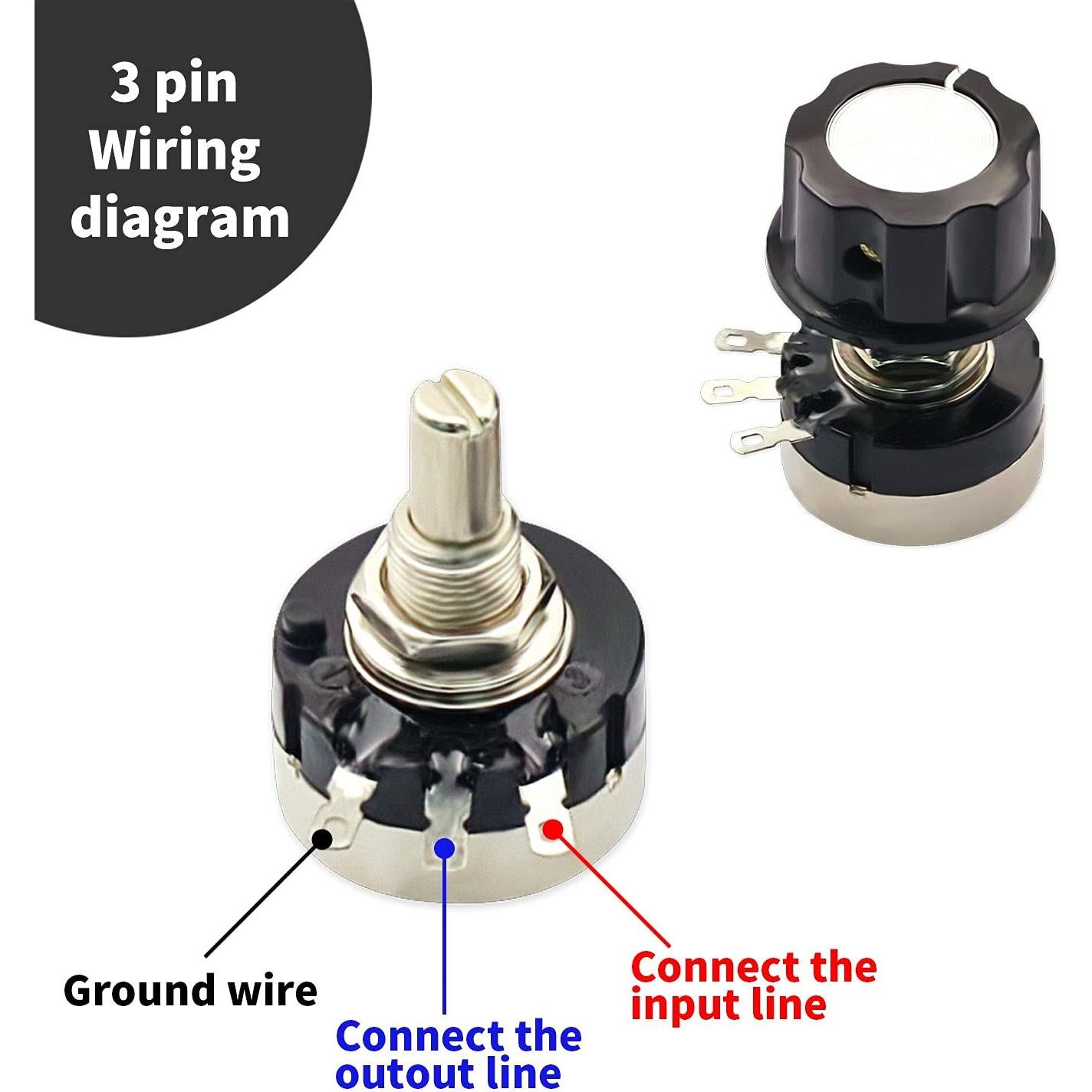 Potenciómetro Rotativo 1K Ohm CenryKay RV24YN20S B102 + Perillas