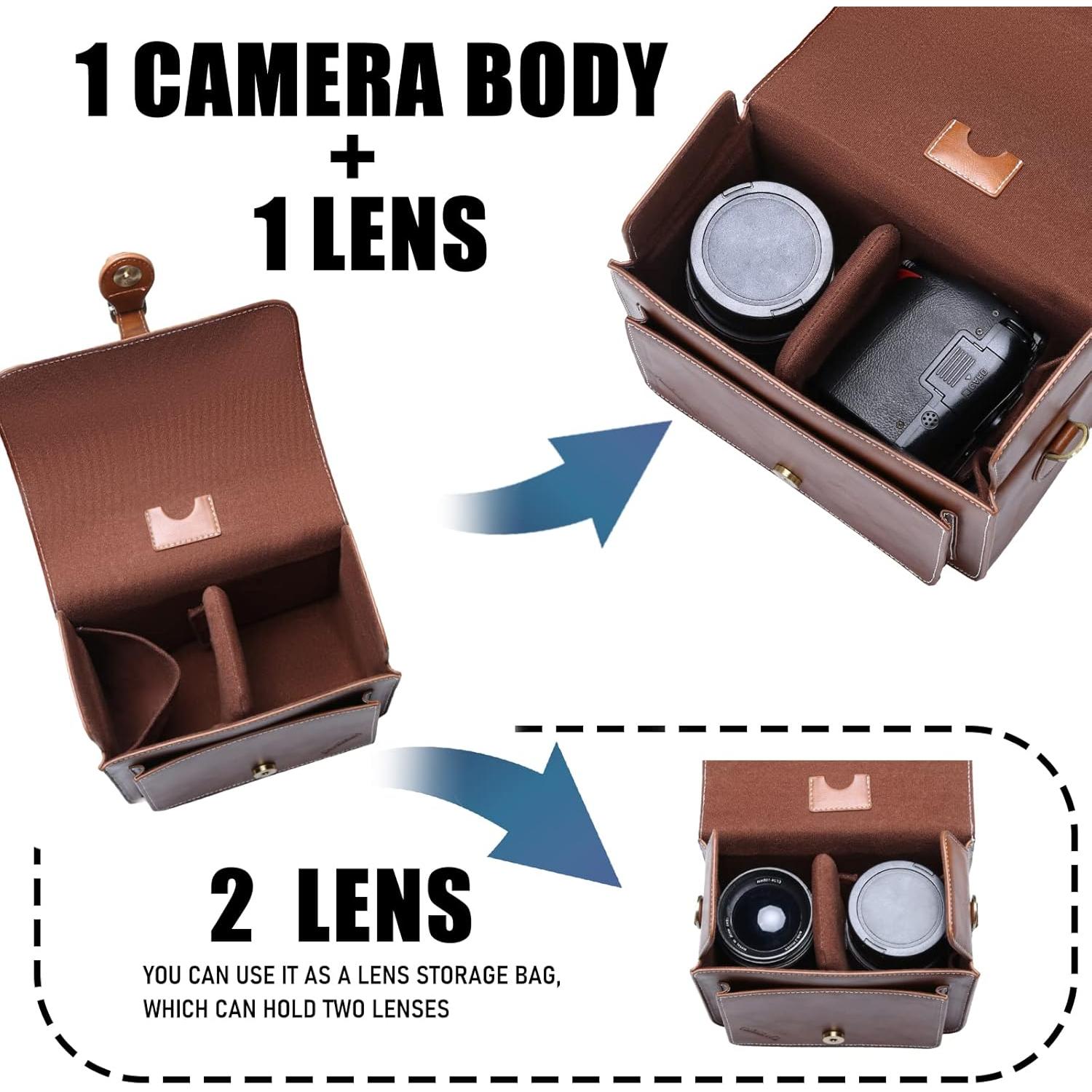 Bolsa de Hombro Cwatcun para Cámara Compacta Impermeable Marrón