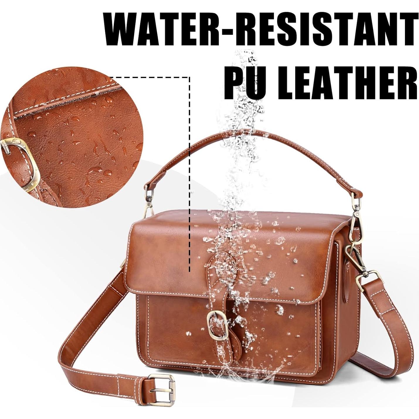 Bolsa de Hombro Cwatcun para Cámara Compacta Impermeable Marrón