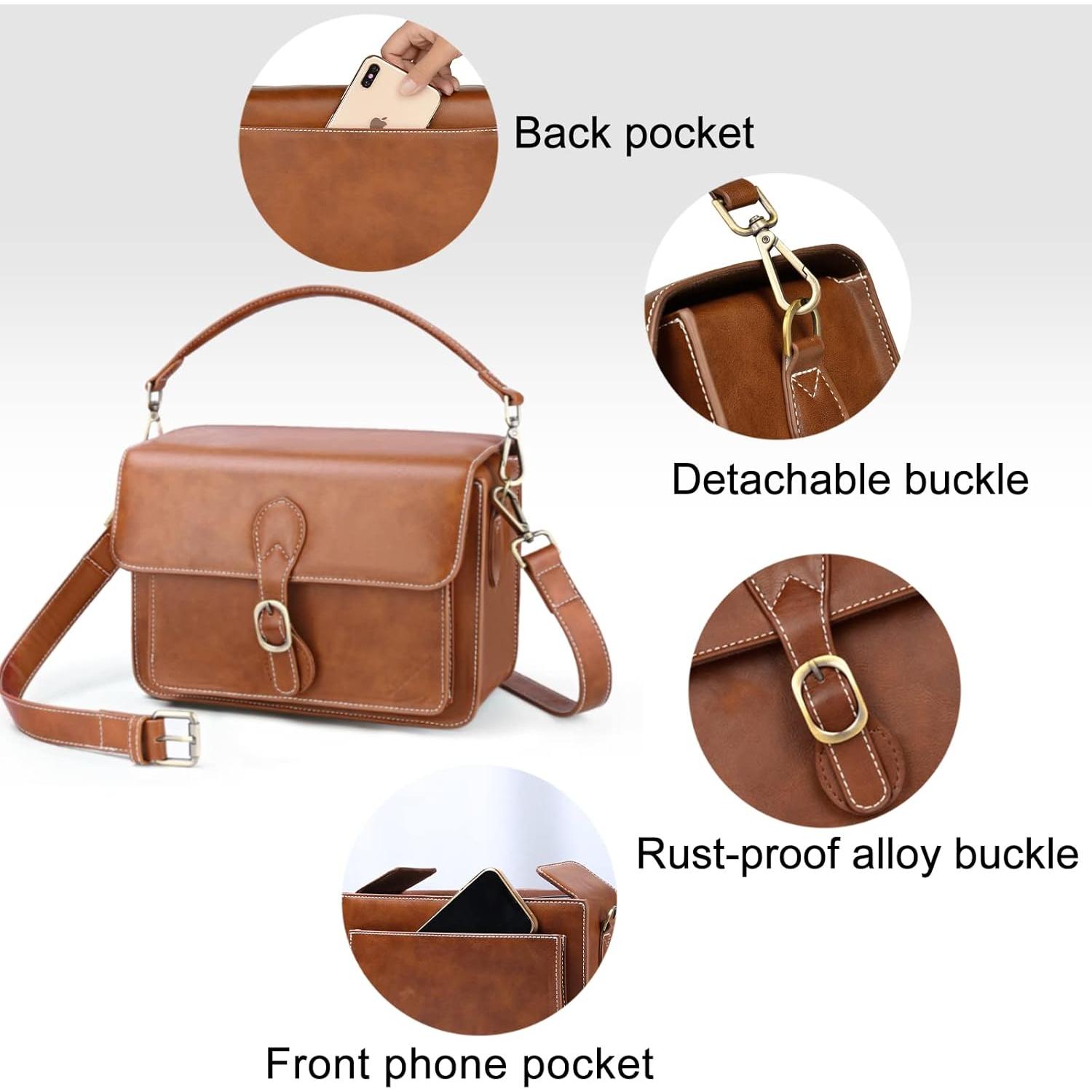 Bolsa de Hombro Cwatcun para Cámara Compacta Impermeable Marrón