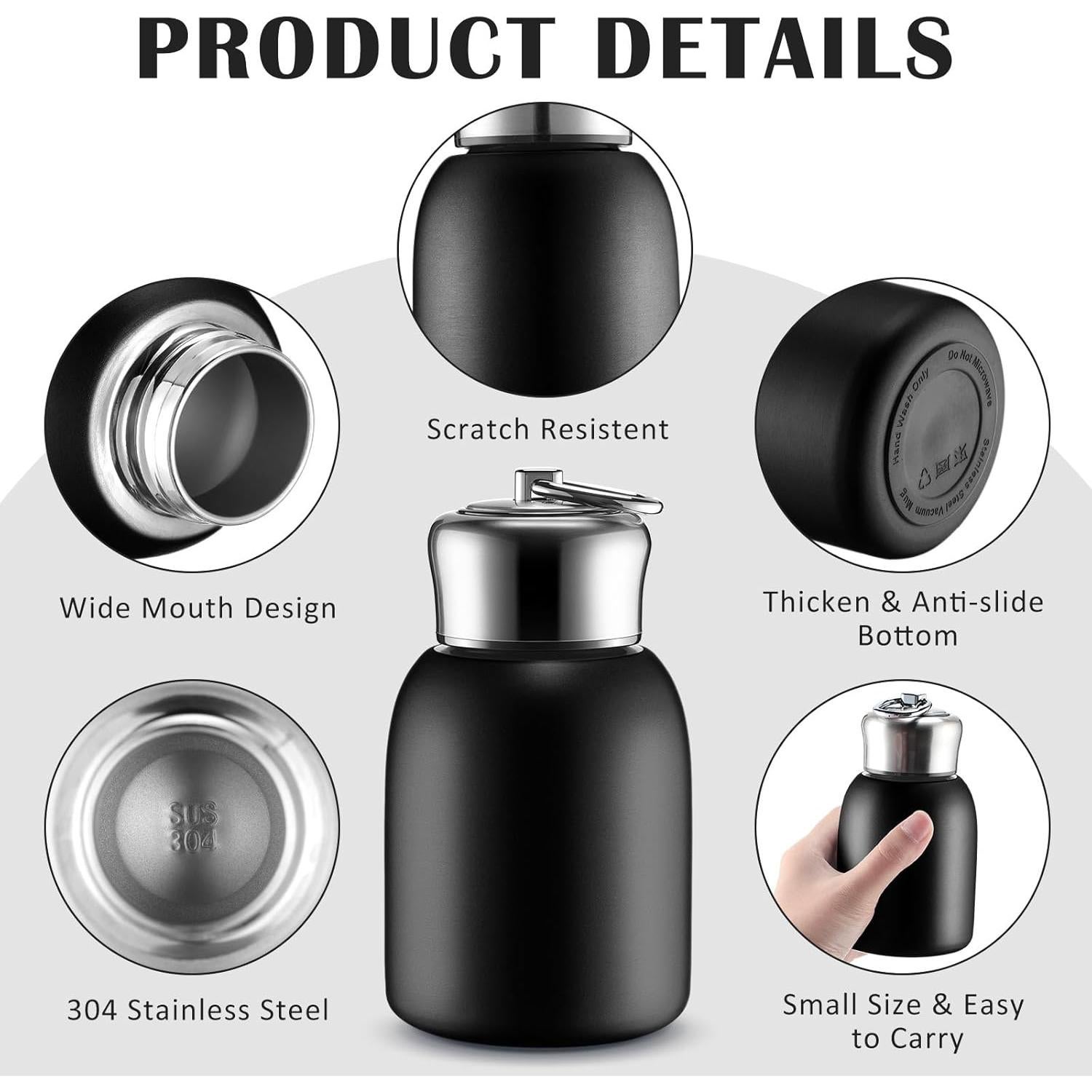 Botella de Agua Aislada Mifoci 300ml Acero Inoxidable Negra