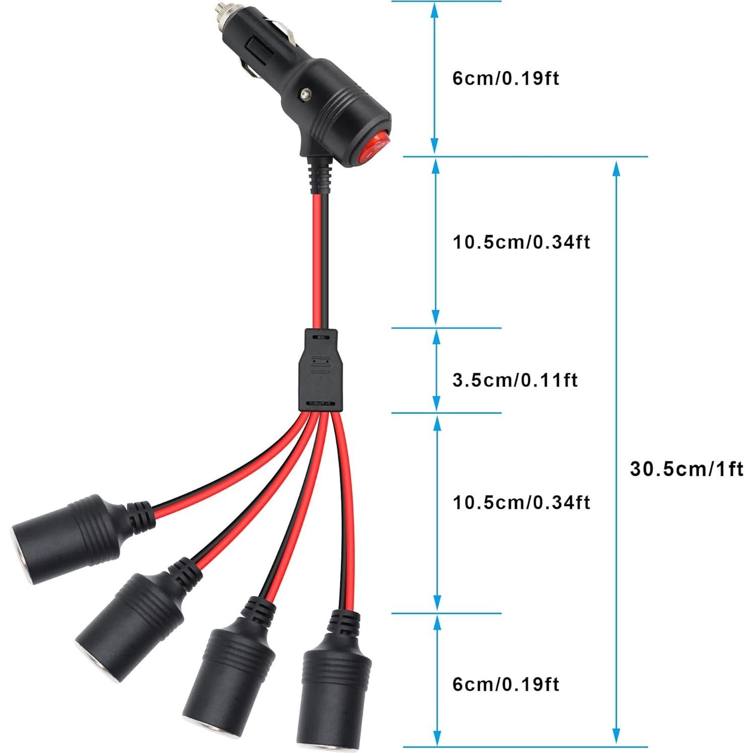 Divisor de enchufe de encendedor de cigarrillos Xilaghy 1 a 4 12V/24V