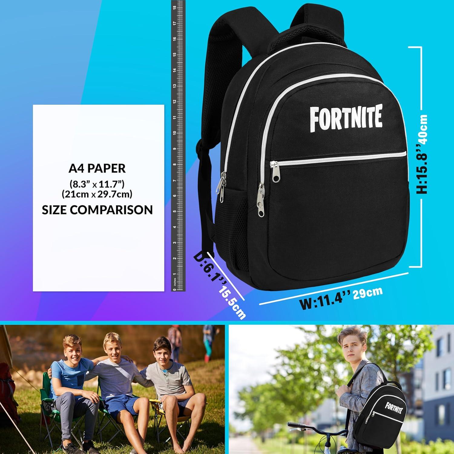 Mochila Escolar Fortnite para Niños y Adolescentes - Negro