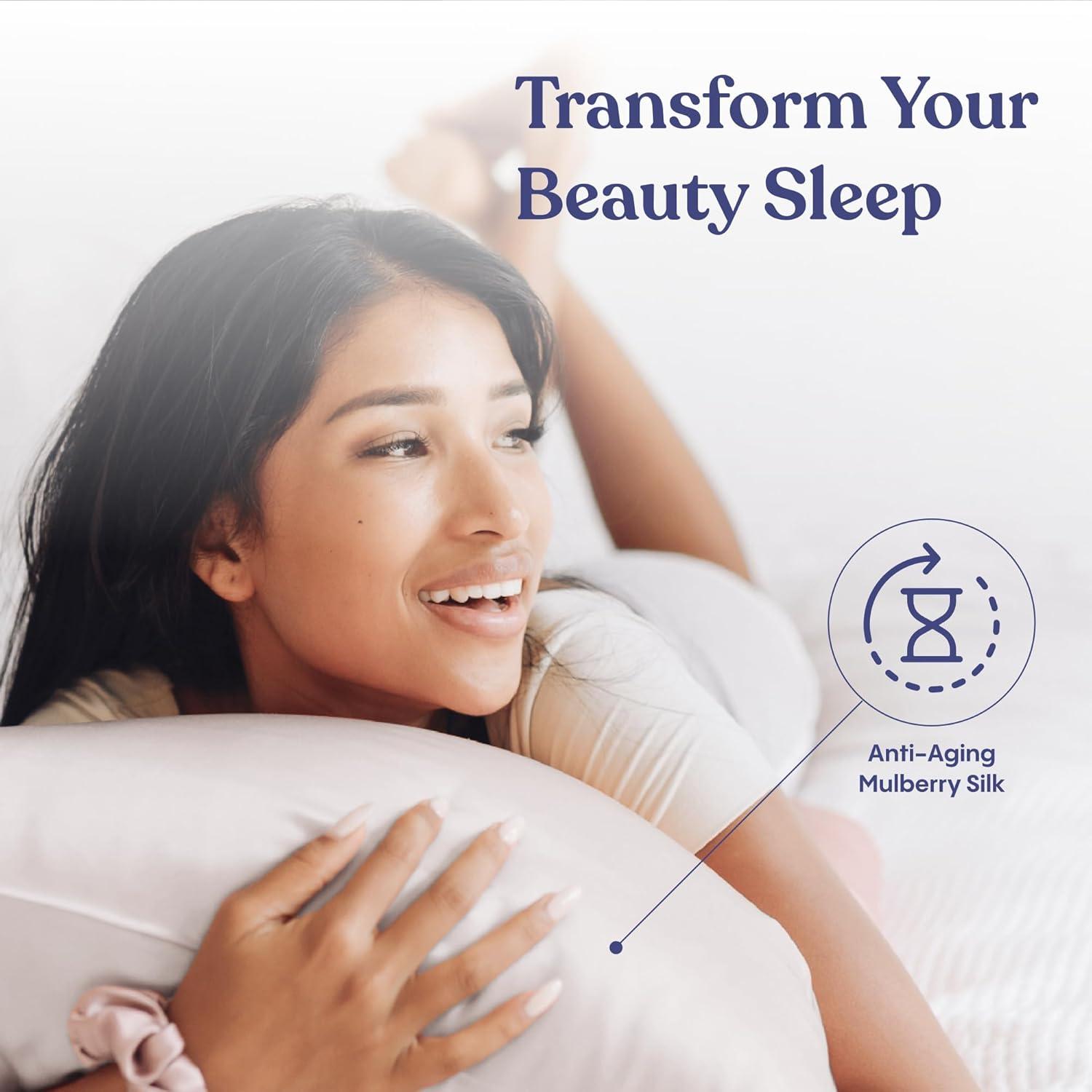 Funda de Almohada de Seda 100% Pura FluffCo King Plata