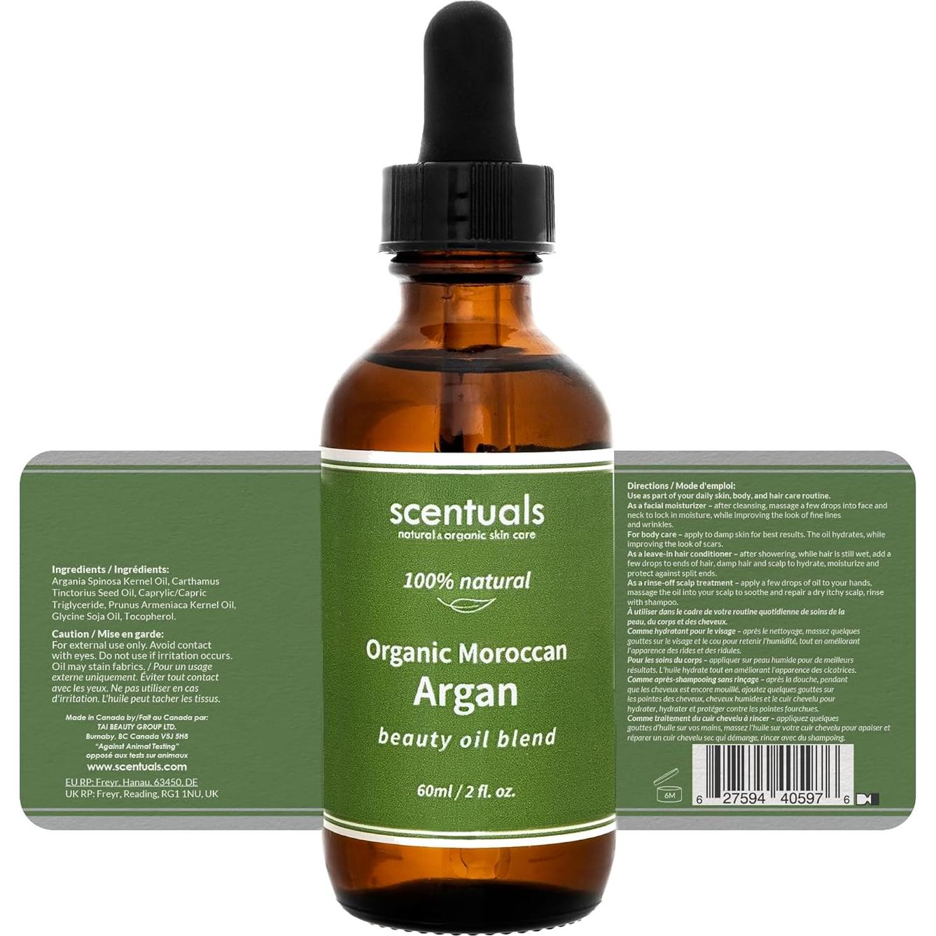 Aceite de Belleza de Argán Scentuals 60 ml - Hidratación Piel, Cabello y Uñas