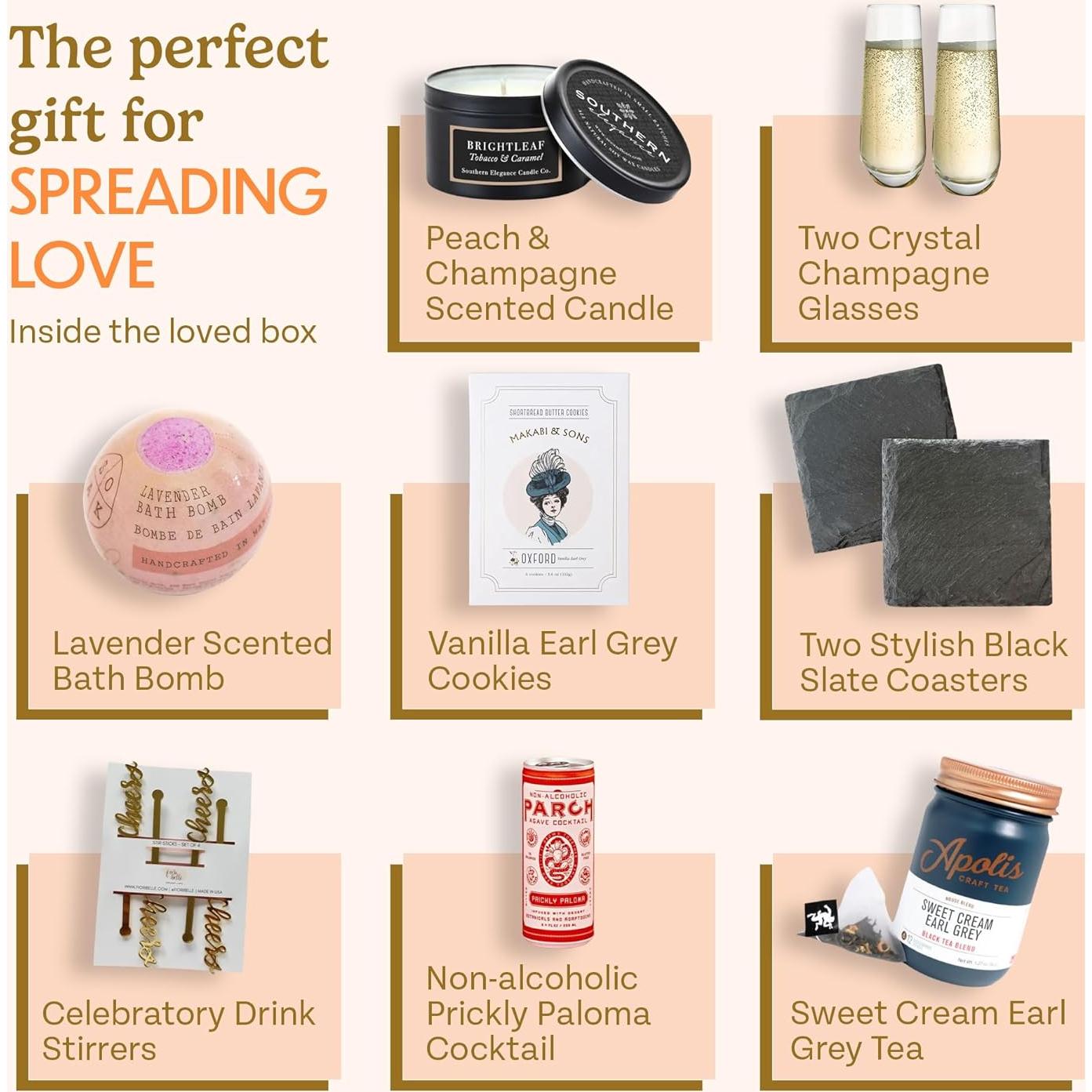 Caja de Regalo Joyful Co. Loved para Novia y Novio - Incluye Copas, Galletas y Vela