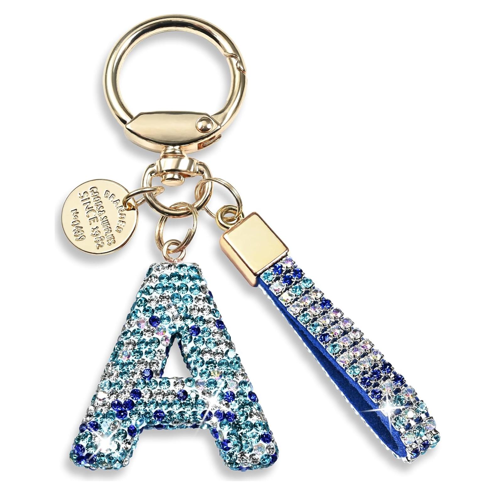 Llavero de Letra Inicial Brillante Rosa Azul Blanco - Regalo Mujeres